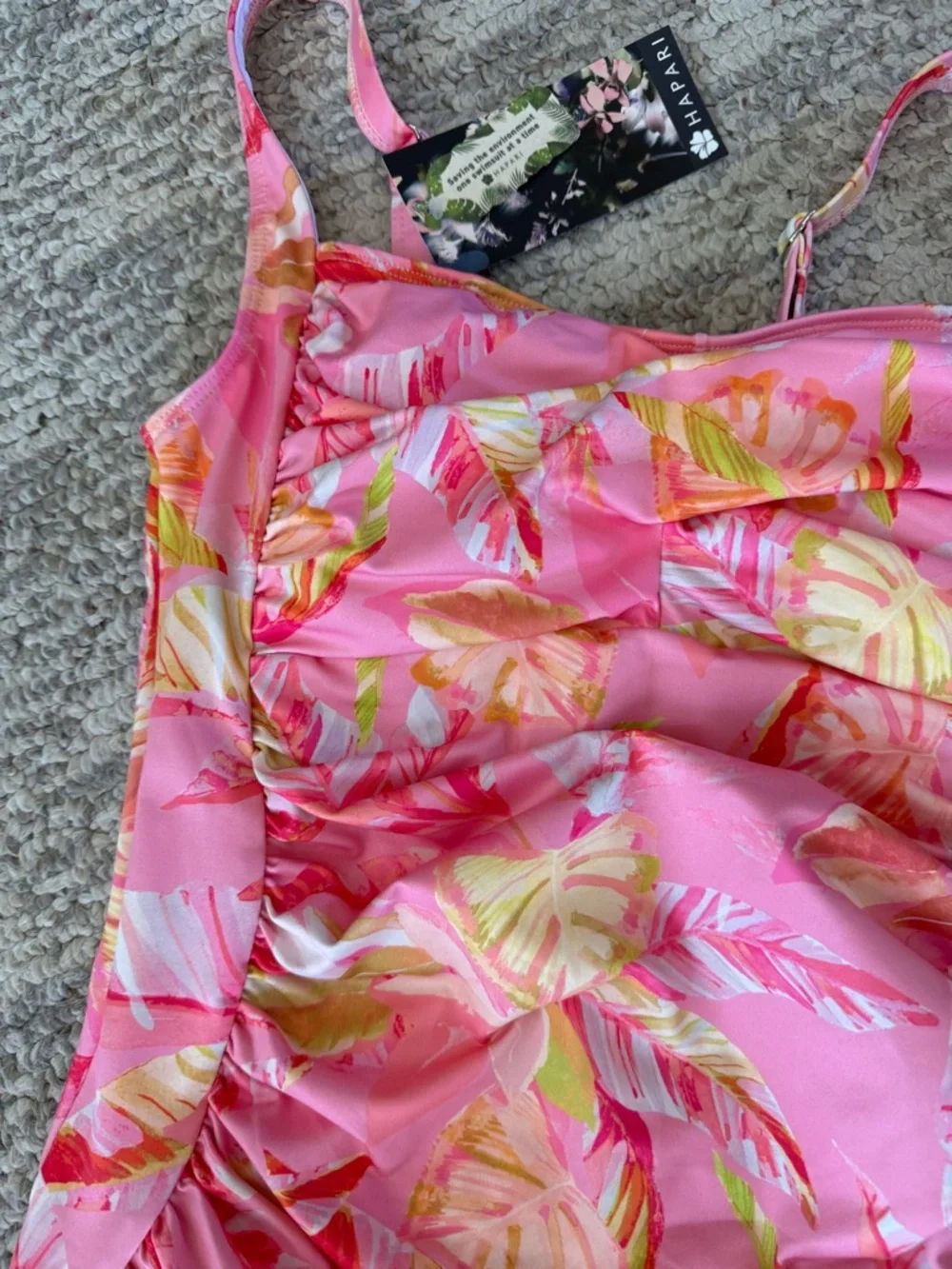 NWT Hapari Pink Tropical Tankini Top Size L Ruched Floral Swim Top - Picture 4 of 10